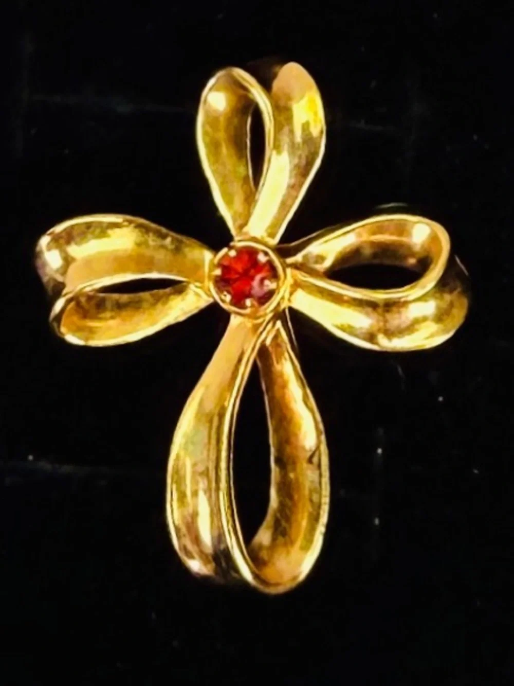 Vintage Goldtone Cross Pendant with Red Center Accent